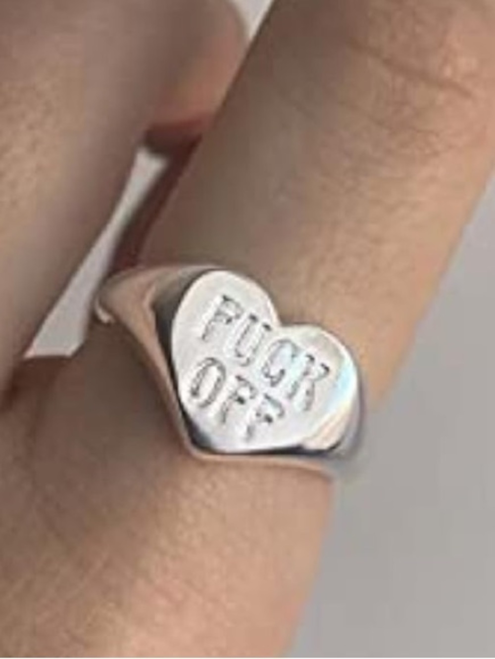 NEW "F*ck Off" Silver Heart Signet Statement Ring Funny Novelty Glam Punk Goth
